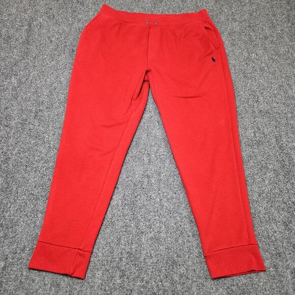 Polo Ralph Lauren Sweatpants Large Red Blue Pony Lounge Joggers No Drawstring - Picture 1 of 9